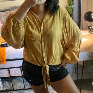 yellow tie front blouse